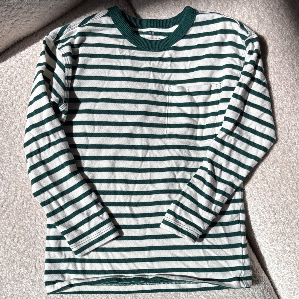 H&M Kids Long Sleeve Shirt - Green and White Stripes